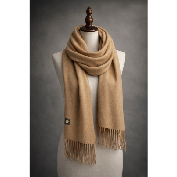 Shupaca Accessories - Baby Alpaca Scarf Solid Camel Beige Soft Warm Fringe Peru
